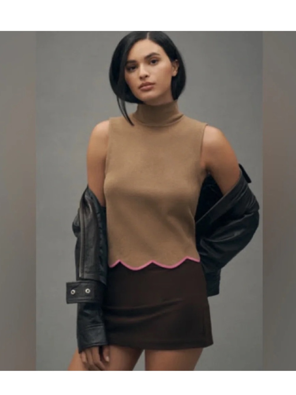 Maeve Tan Sweater Tank With Scalloped Edge